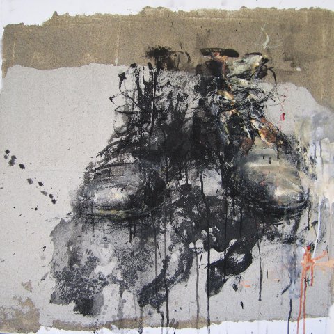 Right and Left. 2012. 90x90, acrylic, Chinese ink, sand on canvas