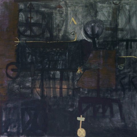 Composition. 1990. 130x130, oil on canvas. (painting is in the collection of the Tretyakov Gallery)